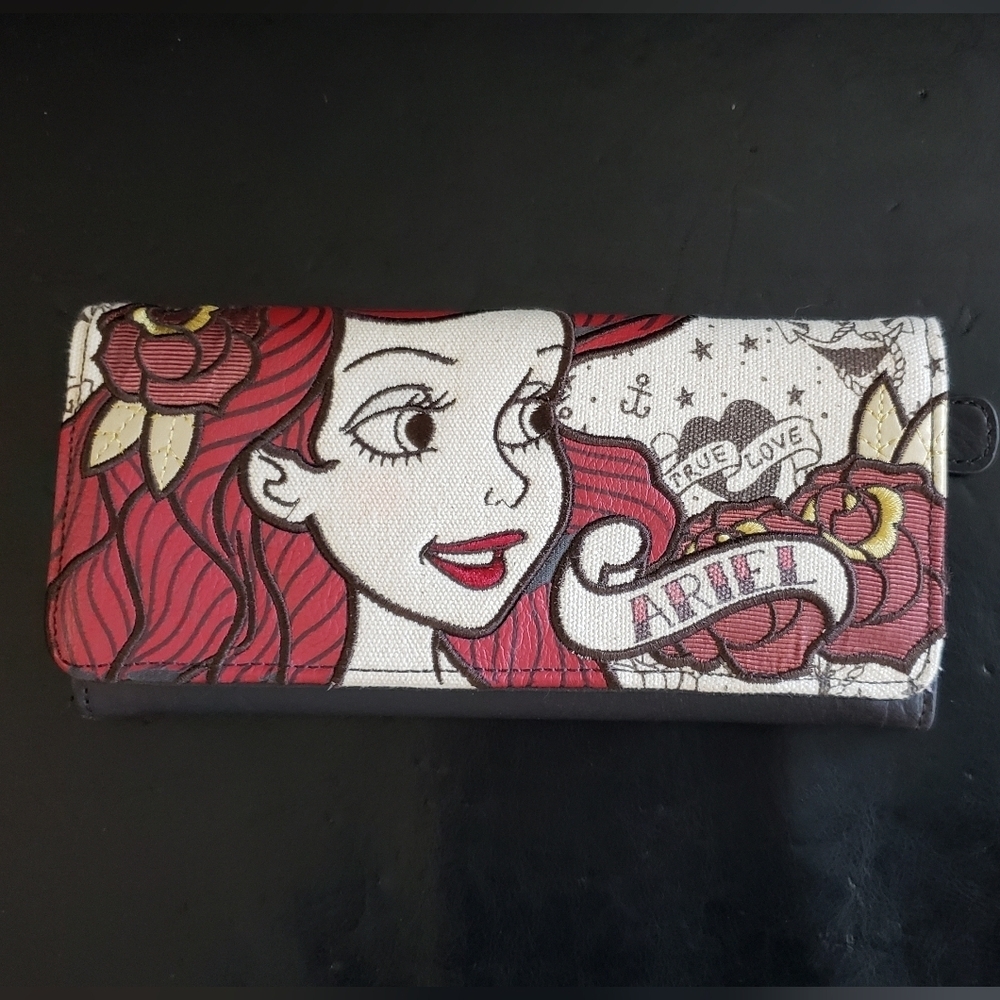 Loungefly Disney The Little Mermaid Ariel Wallet Tattoo Style Brown Leather